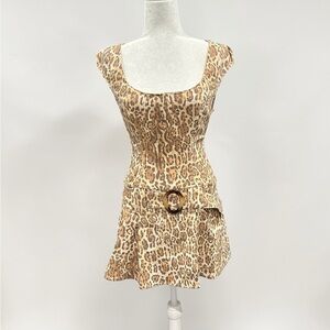 Kimchi Blue Leopard Print Scoop Neck Mini Dress in Tan